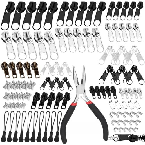 ELEPRUC Lot de 144 Fermetures Éclair de Réparation, Curseurs de Fermeture Éclair Clipsables, Zip Fermeture Eclair Plusieurs Tailles, Zip Fermeture Eclair, Remplacement pour Veste, Manteau, Valise
