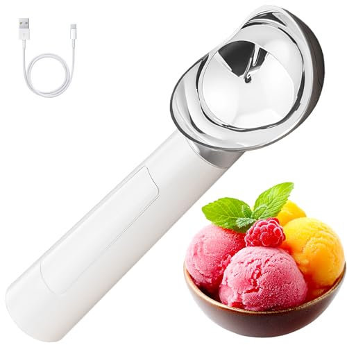 Rechargeable Heated Ice Cream Scoop - 2oz Electric Scooper with Auto Warming and Heating Function up to 158 Degree - Waterproof Automatic Heat Trigger Hard Icecream Scoops for Kitchen