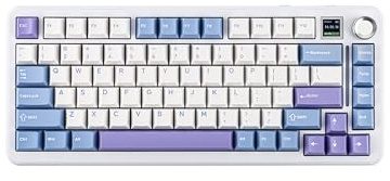 EPOMAKER Cypher81 75% mechanische Tastatur mit TFT-Bildschirm & Knopf, Type-C/BT/2.4G Kabellose Gaming Tastatur, Gasket-Mount Tastatur mit RGB Backlight für PC/Mac (WeißBlau, Wisteria Linear)