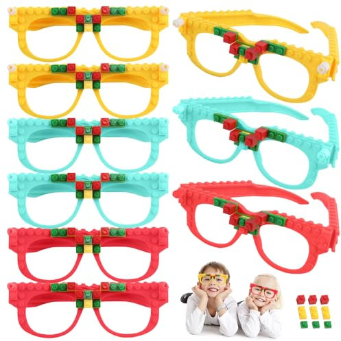9 Stück Bauklötze Brille: Bausteine Brillen-Set, Party Brille Lustig mit DIY Blöcken, Building Bricks Gläser, Bausteine Brillen Party Zubehör, für Kinder Partys Geburtstag, Bauklötze Themen Party