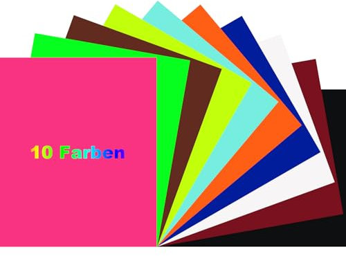 FORBELL Plotterfolie Textil 10 Stück, 30.5×25.4 cm Textil Bügeltransferfolie (10 Stück (10 Farben))