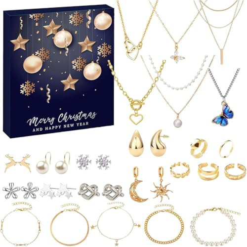 Fegtrtyoa Adventskalender Adventskalender Schmuckkalender Damen mit 24 Überraschungen Damen Schmuckset