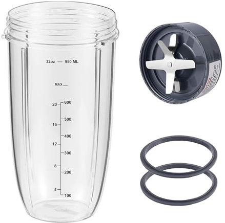 32oz Blender Cup and Blade Replacement Parts Cup and Extractor Blade and 2 Rubber Gaskets Compatible with NutriBullet Blender Cup High-Speed Nutribullet Blade Blender/Mixer System 600W/900W Series