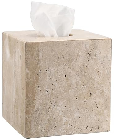 SUMTree Boîte à Mouchoir en travertin Distributeur carré Porte-Papier décoratif Organisateur de Bureau pour Salle de Bain, Salon, Chambre, Jardin （Pas de Fond）