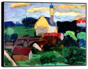 Gabriele Münter Berühmte Gemälde Druck auf Leinwand-Stadt-Landschaft Leinwandbild Kunstdruck-Kunst Poster Reproduktion 30x40cm Schwarzer Rahmen