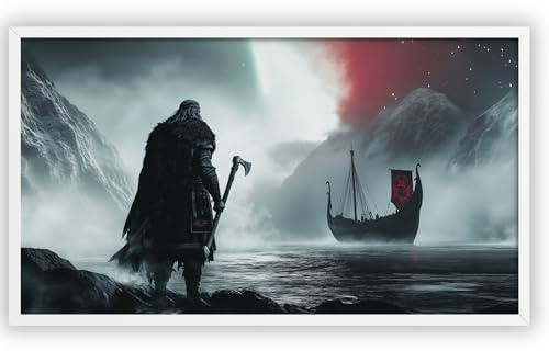 MJ-GRAPHICS® Wikinger Poster 40x20cm – Viking Bild Axt Krieger Drachenboot Wanddeko Kunstdruck Nordmann Kunst Wandbild Wohnzimmer Büro Männer Deko Wikingerstil OHNE RAHMEN