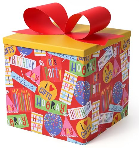 BIOBROWN Geschenkboxen mittelgroß, mit Deckel, 22 x 22 x 22 cm, buntes Party-Pop-Design, faltbar, ideal für Geburtstage, Babypartys und andere Feiern.