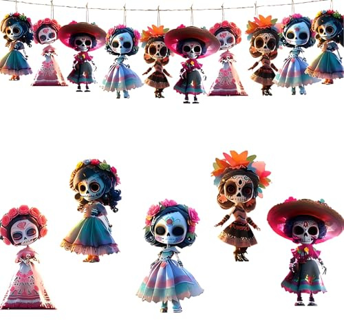 10 Stück Halloween Skelette Anhänger Mit Schnur, Gruselige Puppe, Acryl Figuren, Gothic Deko, Gruselig Halloween Deko Outdoor Und Innen Für Halloweenparty, Spukhaus