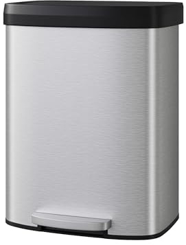 GarveeHome 60L Edelstahl Mülleimer mit Deckel, großer Tretmülleimer, Mülleimer Küche, rostfrei, mit Beutelring, Soft-Close Kunststoffdeckel, Griff hinten, Edelstahlfarbe