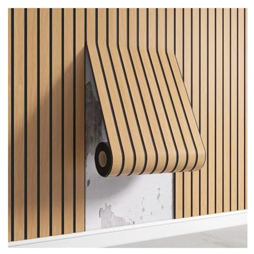 3D Self Adhesive Wood Slat Panels, Peel & Stick Wallpaper, Acoustic Waterproof PVC Panels for Walls & Ceilings (Brown, 40x300cm)