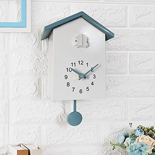 BAKENLON Moderne Kuckucksuhr, Kuckucksuhren Schwarzwalduhr mit Pendel, Cuckoo Clock mit Vogelstimme & Nachtruhefunktion Modern Pendeluhr Wanduhr für Zuhause Wohnzimmer Küche Büro (Weiß/Grau)