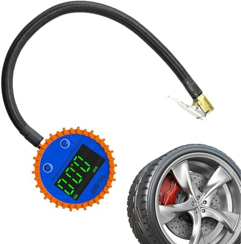 Quick Connect Tire Gauge - 0-255 Psi Digital Air Pressure Hose, Car Attachments Gauge for Trailer Rv Truck Automotive Sedan Pickup | Commercial Truck Stop, Overlanding Vehicle Kit, Road Side Service