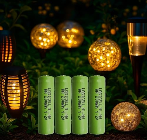 4 stück LogiCell NI-MH-Akku Mignon AA 200mAh, 1,2V für Solarprodukte Solar Batterie, mit geringer Selbstentladung für Außen-Solarleuchten Solarlampen Lichterketten Wiederaufladbar
