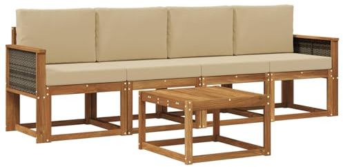 vidaXL Outdoor-Sofagarnitur mit Kissen 4 pcs Natur, Garten, modernes Outdoor-Sofa, gemütliche Lounge-Sitzgruppe für Terrasse