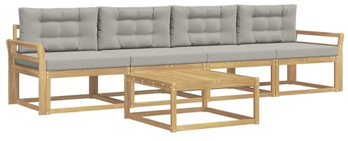 vidaXL Outdoor-Sofagarnitur mit Kissen 4 pcs Weiß und Hellgrau, Outdoor-Sofa-Set, modernes Gartenmöbel, modulare Sitzgruppe für Komfortables Entspannen im Freien