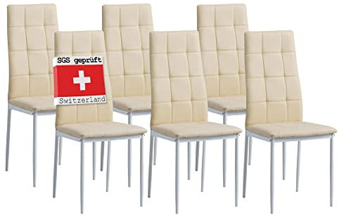 Albatros Esszimmerstühle 6er Set Rimini, Beige - Edles Italienisches Design, Kunstleder-Bezug, bequemer Polsterstuhl - Moderner Küchenstuhl, Stuhl Esszimmer oder Esstisch Stuhl