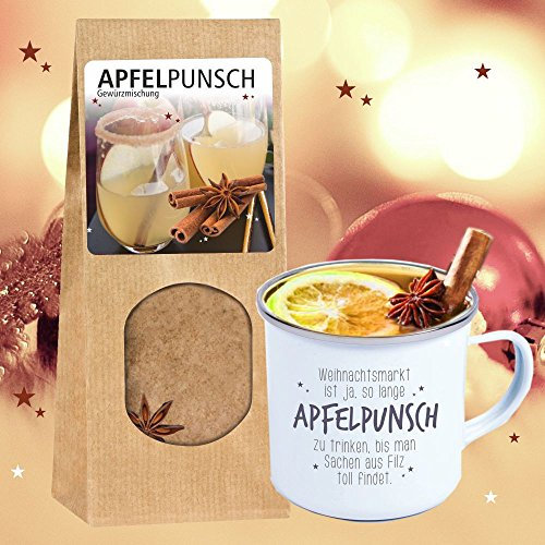 4youDesign SET Metalltasse Emaille Look *Weihnachtsmarkt ist ja...* + Apfelpunsch Gewürzmischung Geschenkidee Weihnachten Nikolaus Geschenk Adventskalender