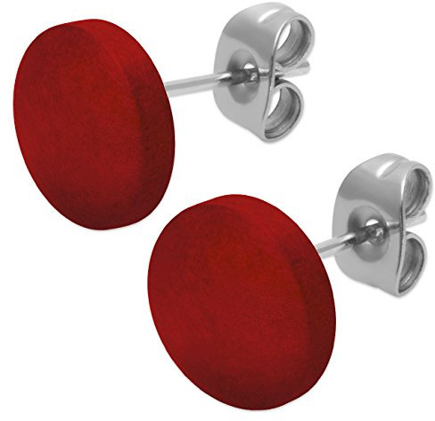 Soul-Cats 1 Paar runde Holzohrstecker Ø 1 cm in verschiedenen Farben mit Edelstahlstift, Farbe: rot: