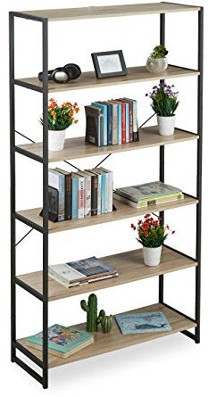 Relaxdays Standregal Industrial, hohes Bücherregal, offenes Design mit 6 Fächern, HBT 180x95x35 cm, aus PB/Metall, braun