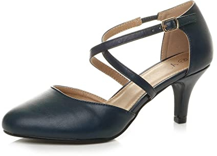 AJVANI Womens Ladies mid high Heel Strappy Crossover Wedding Evening Sandals Shoes Size