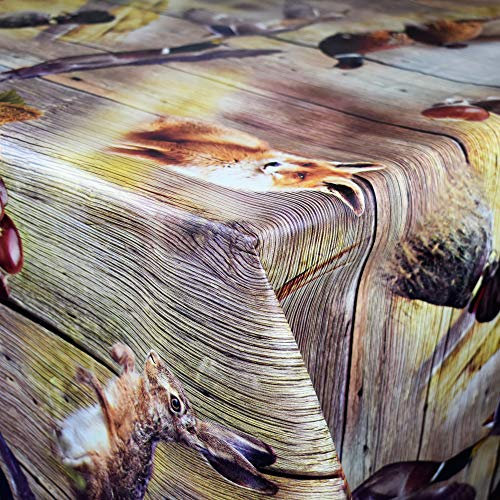 KEVKUS Wachstuch Tischdecke C147290 Wild Ente Fuchs Hase auf Holz wählbar in eckig rund oval (Rand: Schnittkante (ohne Einfassung), 50 x 140 cm eckig)
