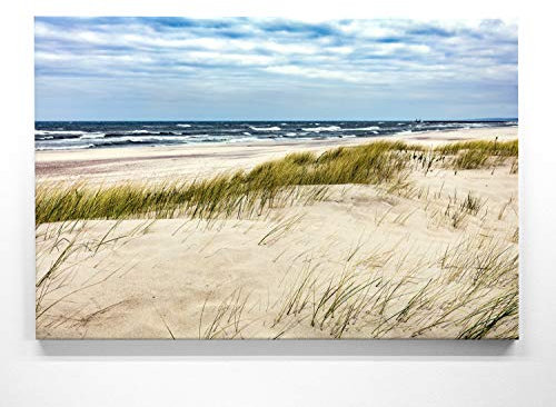 Atemberaubende Ostsee Leinwand-Bilder als XXL Wandbild 150cm x 100cm, Motiv Dünen, Strand und Wellen 2. Einzigartiges Panorama-Bild für Wohnzimmer, Schlafzimmer. aufgespannt auf 4cm Holz-Keilrahmen