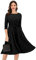 DRESSTELLS Damen Abendkleid 3/4 Arm Festliches Partykleid 1950s Retro Kleid Brautmutterkleid mit Gurtel Retro Faltenrock Knielang Midilang Abendkleid Black S