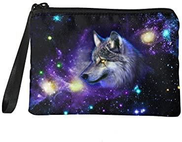 chaqlin Galaxy Animal Wolf Print Geldbörse Geldbeutel mit Reißverschluss Kleine Geldbörse Geldbörsen für Damen Herren Kreditkarteninhaber