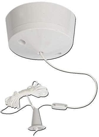 10A 1 Way Pull Cord Light Fan Switch Toilet Kitchen Bathroom Basement 1.7M Long String Pullcord White Round Ceiling Mounted