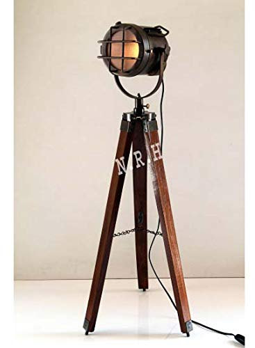 Nautical Replica Hub Lampadaires vintage trépied en bois pour salon, chambre à coucher, projecteur