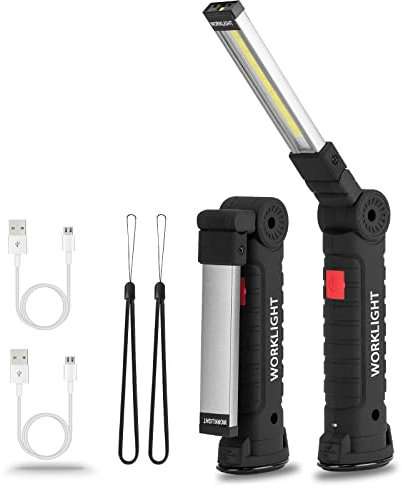 Vagocom LED Battery Powered Rechargeable Torches, Gifts for Mens Him,Bright Inspection Lamp Torch Work Light Mechanic Tools with Magnetic Base and Hook for Camping Christmas Birthday Gift(2 Pack)