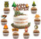 25 Pack Camping Themed Cake Toppers Kit Happy Camper Cake Topper, Camping Bag Flashlight Campfire Cupcake Toppers for Camping Birthday Party and Baby Shower