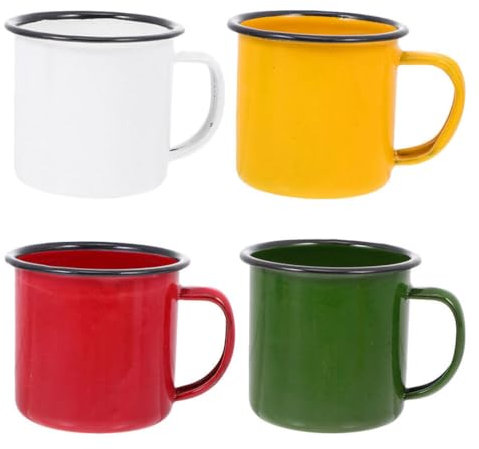 Luxshiny Enamel Coffee Tea Mug Set 4pcs Enamel Mugs Vintage Small Wine Cups with Cozy Handle, Ideal for Home Use, Camping, Hiking, and Picnics 8X7CM(Random Color)