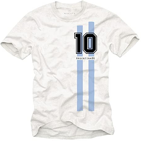 MAKAYA Fußball T-Shirt Herren Argentinien 86 - Maradona Trikot 10 Weiß Größe M