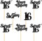 Blumomon Black Glitter 16th Birthday Cupcake Toppers Happy Birthday Sixteen Cupcake Toppers Sweet 16 Cake Decorations for 16th Birthday Sweet 16 Theme Party Supplies