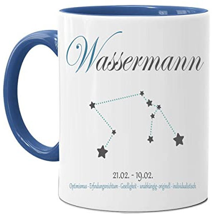 STERNZEICHEN, HOROSKOP, TIERKREISZEICHEN, |KOLLEGEN | KAFFEE TEE TASSE|FOTOTASSE|BÜRO TASSE|MOTIV TASSE | BEDRUCKTE TASSE | KAFFEETASSE | TEETASSE | GESCHENK|KERAMIK (Wassermann, Blau)