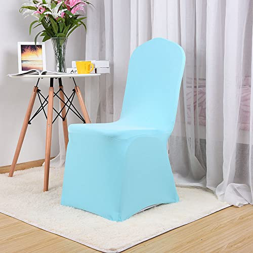 FANSU Stretch Stuhlhussen für Hochzeit, Bankett und Party Deko, Universal Einfarbig Stuhllehnen Lang Esszimmerstuhl Hussen Schwingstühle Waschbarer Elastische Stuhlhusse (hellblau,10 Stück)