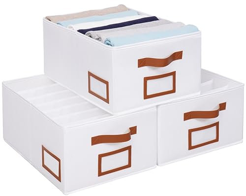 OUTBROS 3 Stück Aufbewahrungsboxen, Kleiderschrank Organizer, boxen aufbewahrung, Stoff Kleideraufbewahrung Organisation mit Fächern, für Hosen, Hemden, 40x30x20cm, Weiß