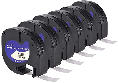 LEYF 6 Stück Etikettenband, Kompatibel mit Dymo 91200, 12mm x 4mm Schriftband für Dymo LetraTag LT-100H, LT-100H Plus, LT-100T, LT-100T Plus, 2000, QX50, XM, XR, Wasserdicht, Schwarz auf Weiß