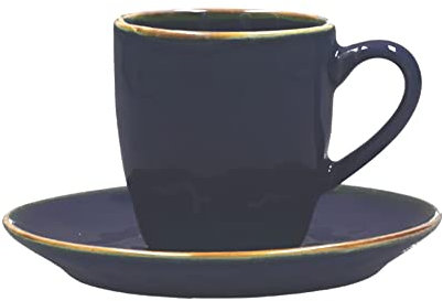 2 teil. Set Espressotasse mit Untertasse Concerto Espresso Tasse italienisch Steinzeug mediterraner Italien Retro Stil 90ml (Blue Cobalto/Blau)