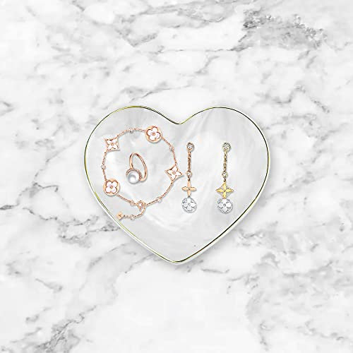 RECHCIGA Marble Ceramic Jewelry Tray Heart Shaped Ceramic Ring Dish Decorative Marble Jewellery Dish Tray with Golden Edged for Jewelry Keys Perfumes Cosmetic Storage Ring Candle Holder（14*12.5*1.5cm）