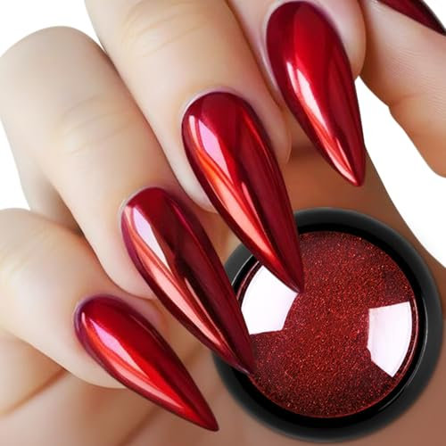 Fokostar Polvo de uñas cromado rojo Diseño de arte holográfico mágico metálico efecto espejo manicura brillo pigmento polvo decoraciones con herramienta
