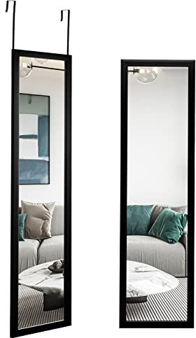 RELAX4LIFE Ganzkörperspiegel, Standspiegel, Wandspiegel mit Haken, Rechteckig Spiegel, Türspiegel, Hängespiegel, Spiegel für Schlafzimmer, Wohnzimmer, Ankleidezimmer, Eingang, 119 x 33 cm (Schwarz)