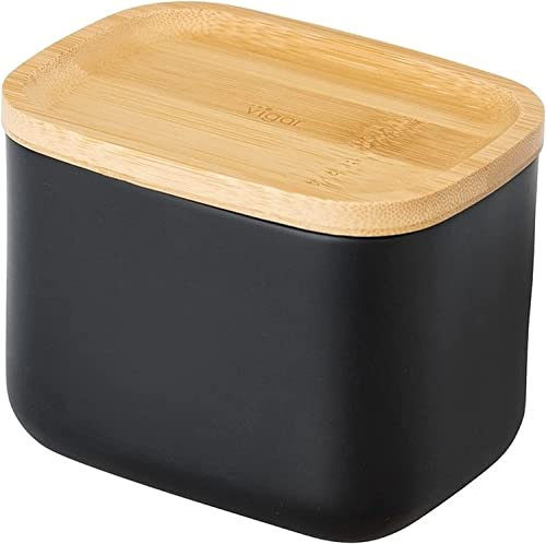 VIGAR - Caja Almacenaje - Colección Zense Bamboo - 11,7 x 8,6 x 8,9 cm - Accesorio Organizador de Baño o Cocina - Bote Rectangular de Bambú - En Negro