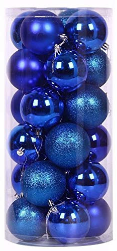 24 Stück Kunststoff Weihnachtskugeln,Dekorative Christbaumkugeln Set Weihnachtskugeln Weihnachtsbaumschmuck Baumkugeln Weihnachtsbaum Deko Ornamente zum Aufhängen für Weihnachten 40mm,Dunkelblau
