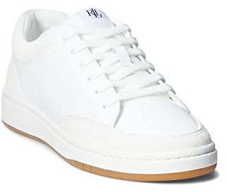 Lauren Ralph Lauren Damen Hailey Leather & Suede Sneaker, Snow White/Club House Cream, 41.5 EU