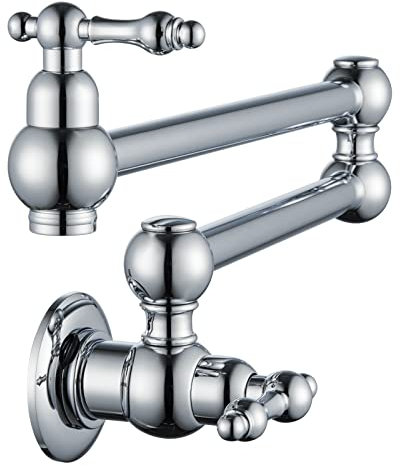 VAKITAP Messing Topffüller Wasserhahn, Wandmontage, Topffüller mit Doppelgelenk-Schwenkarm, moderner Chrom-Überherd, 3005-CH