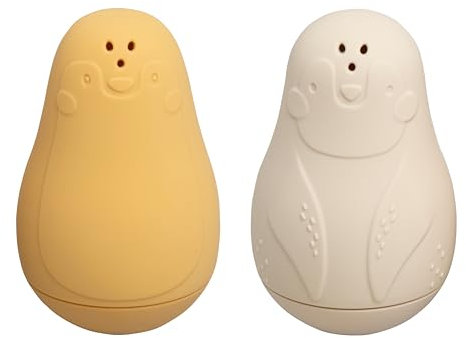 Baby's Only - Spritzfigur Pinguin - Badewannenspielzeug - Silikonen Badespielzeug - wasserspielzeug ab 6 Monaten - 2 Stücks - Ocker & Warm Linen