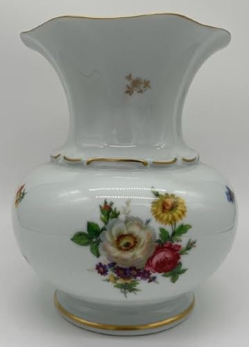 Casa Padrino Luxus Barock Porzellan Vase Weiß/Mehrfarbig/Gold H. 23 cm - Runde Blumenvase im Barockstil - Luxus Barock Accessoires - Reichenbach Porzellan - Luxus Qualität - Made in Germany