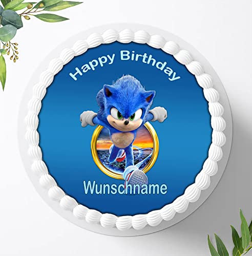 Für die Geburtstags Torte, Zuckerbild kompatibel mit: SONIC Tortenbild Personalisiert, Essbares Foto für Torten, Fondant, Tortenaufleger Ø 20cm, 0926z